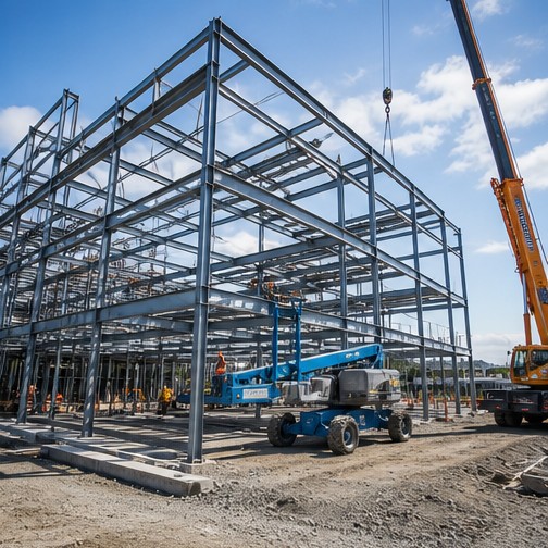 Structural steel frame for commercial building strengthening and fabrication coordination